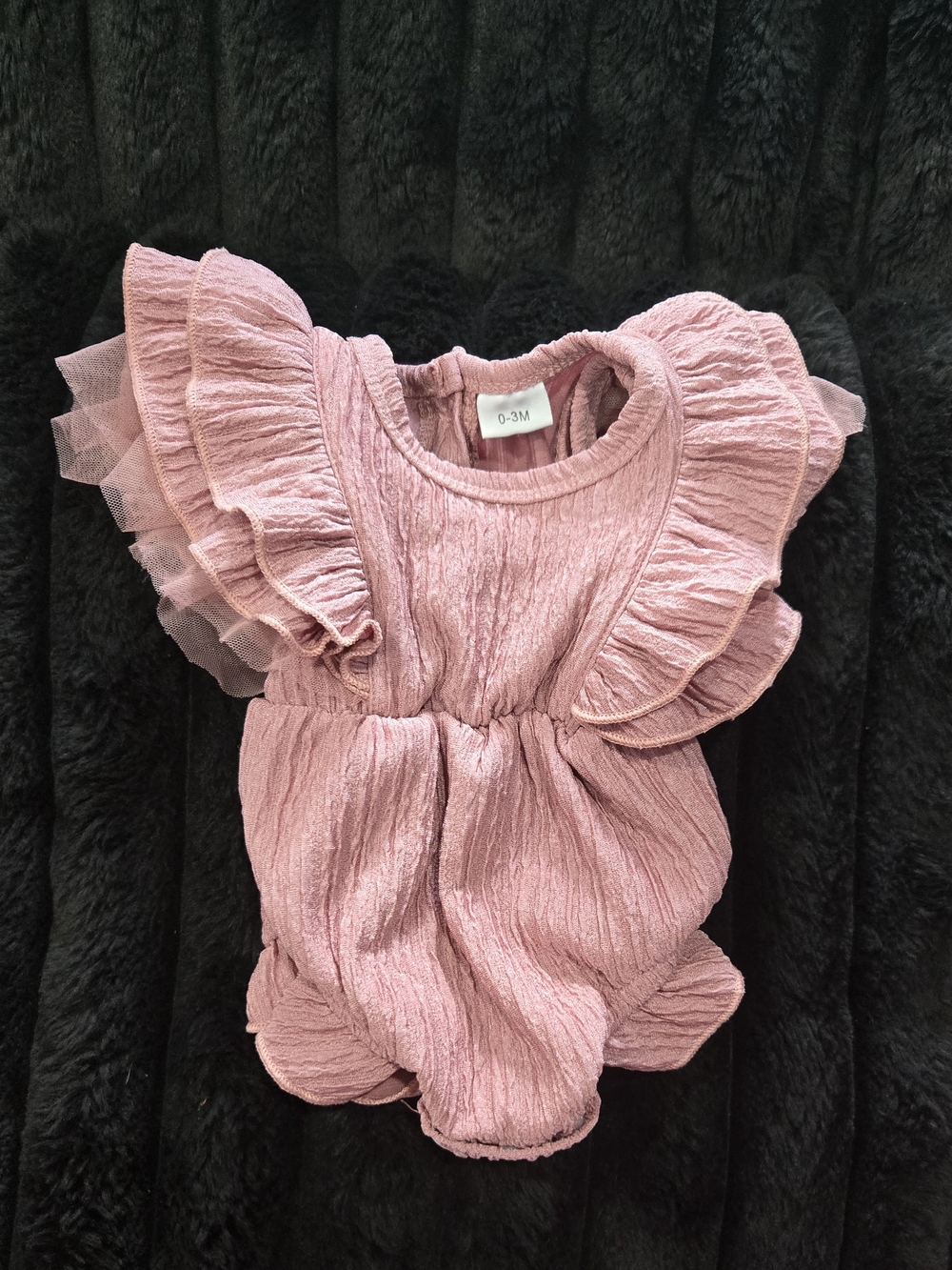 Soft Pink Ruffle Baby Bodysuit Romper - 0-3M